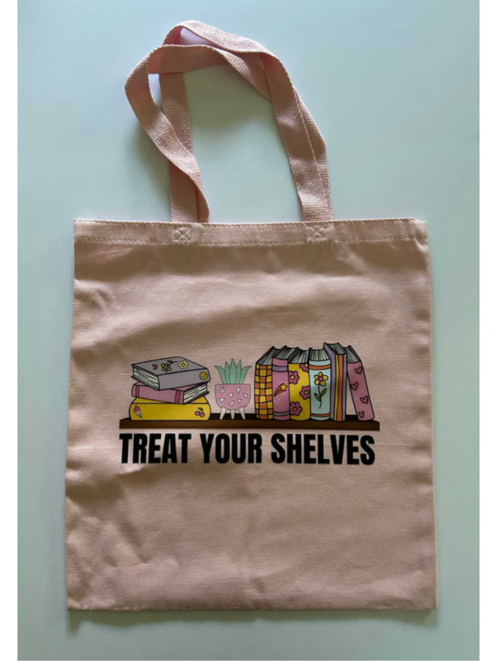 Women's Tote Bag Light Pink Treat Your Shelves Graphic Print